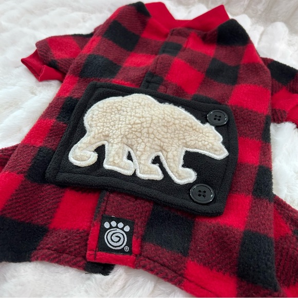 PetRageUs Red Check Fleece Dog Pajamas - Picture 3 of 9